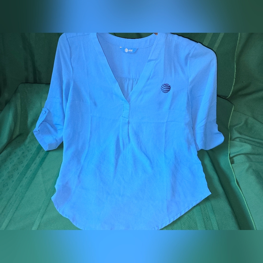 AT&T Embroidered Logo Women's Blue Top 3/4 Sleeve XS Pre-owned Cosplay Workwear